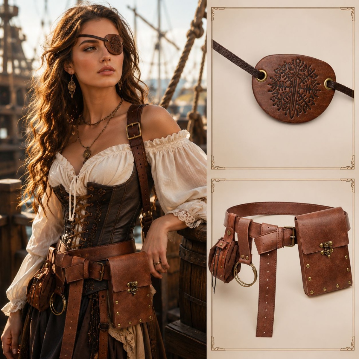 Costumes - Medieval Retro Belts, Pouches, Eye Mask,