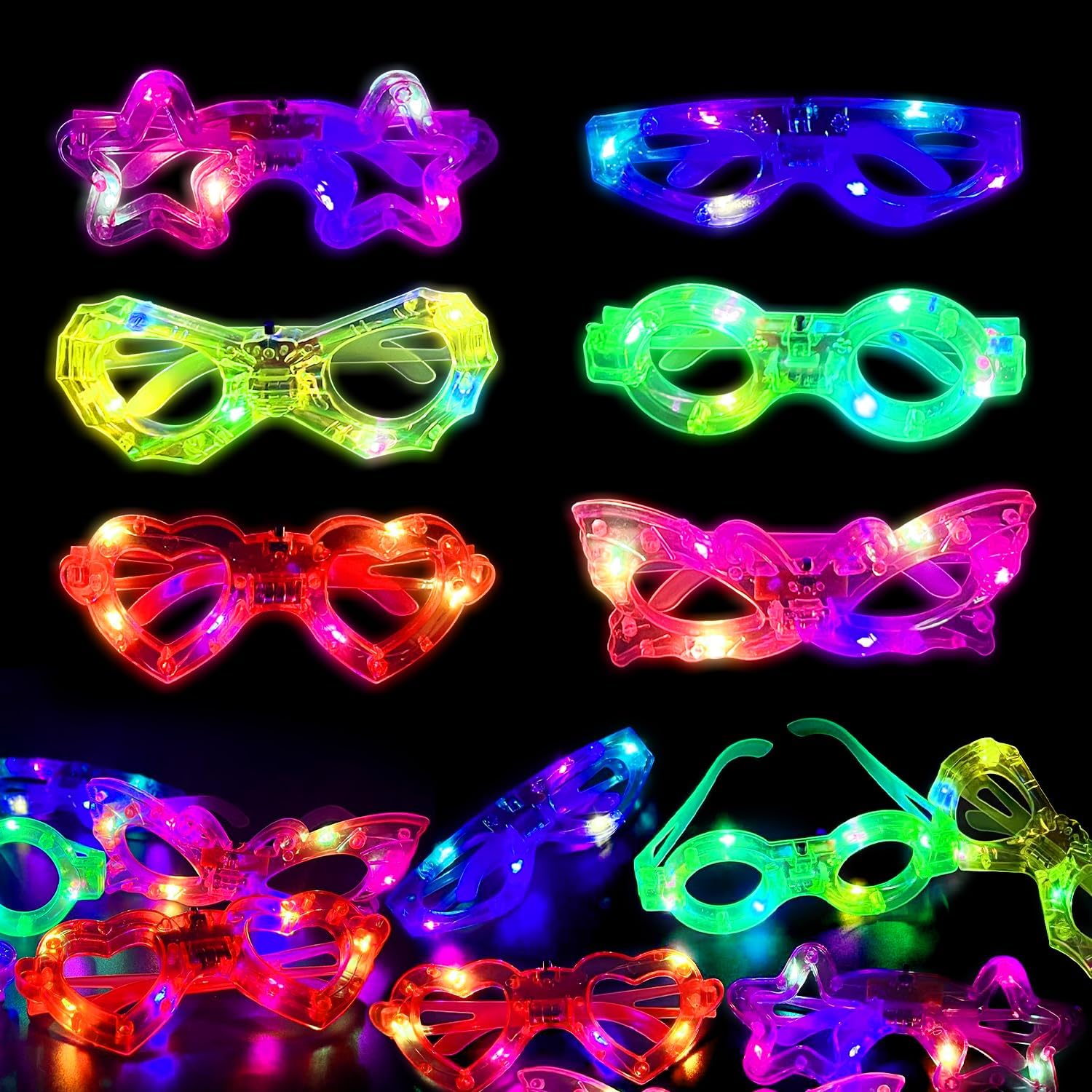 12pcs LED Light Up Glasses Glo - Glow In The Dark Party Glasses 评论和价格