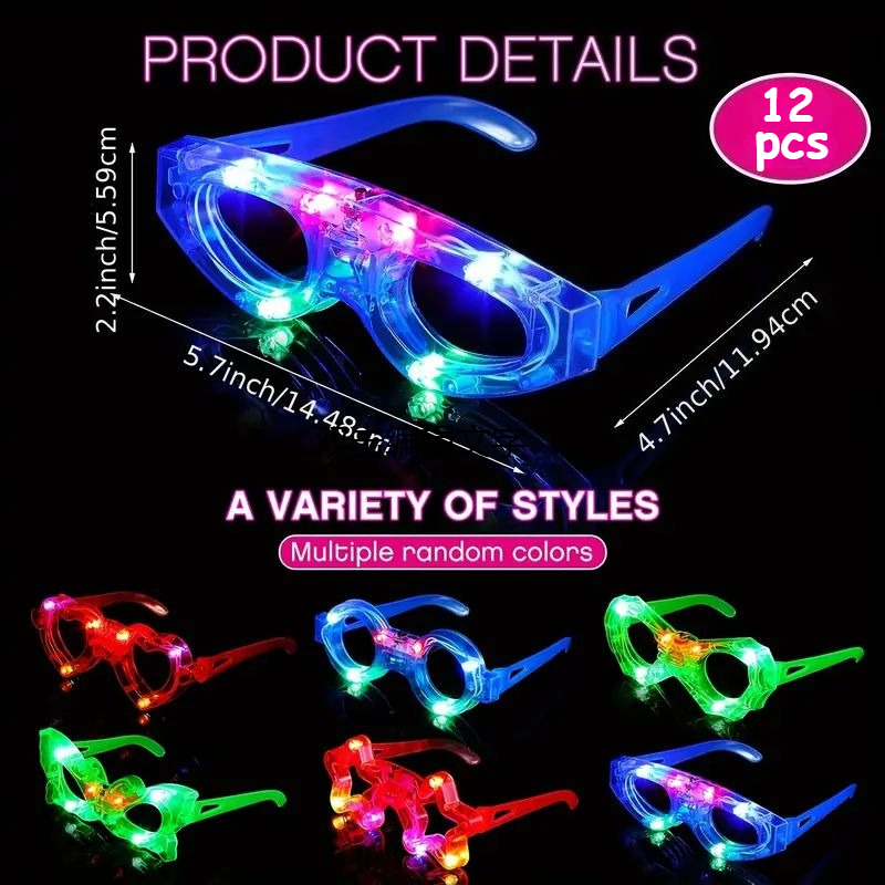 12pcs LED Light Up Glasses Glo - Glow In The Dark Party Glasses 评论和价格
